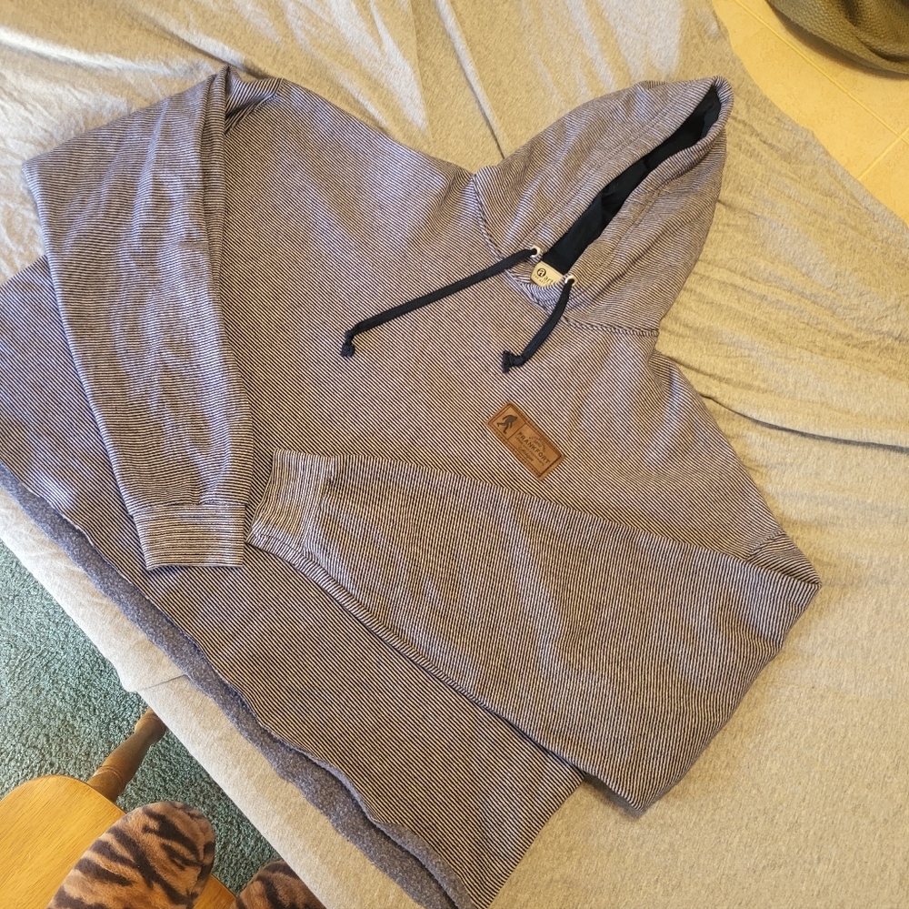 Striped Cropped Hoodie with Leather Patch
